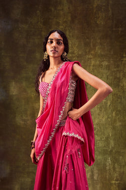 Rani Pink Sharara Paired With Bralette & Dupatta