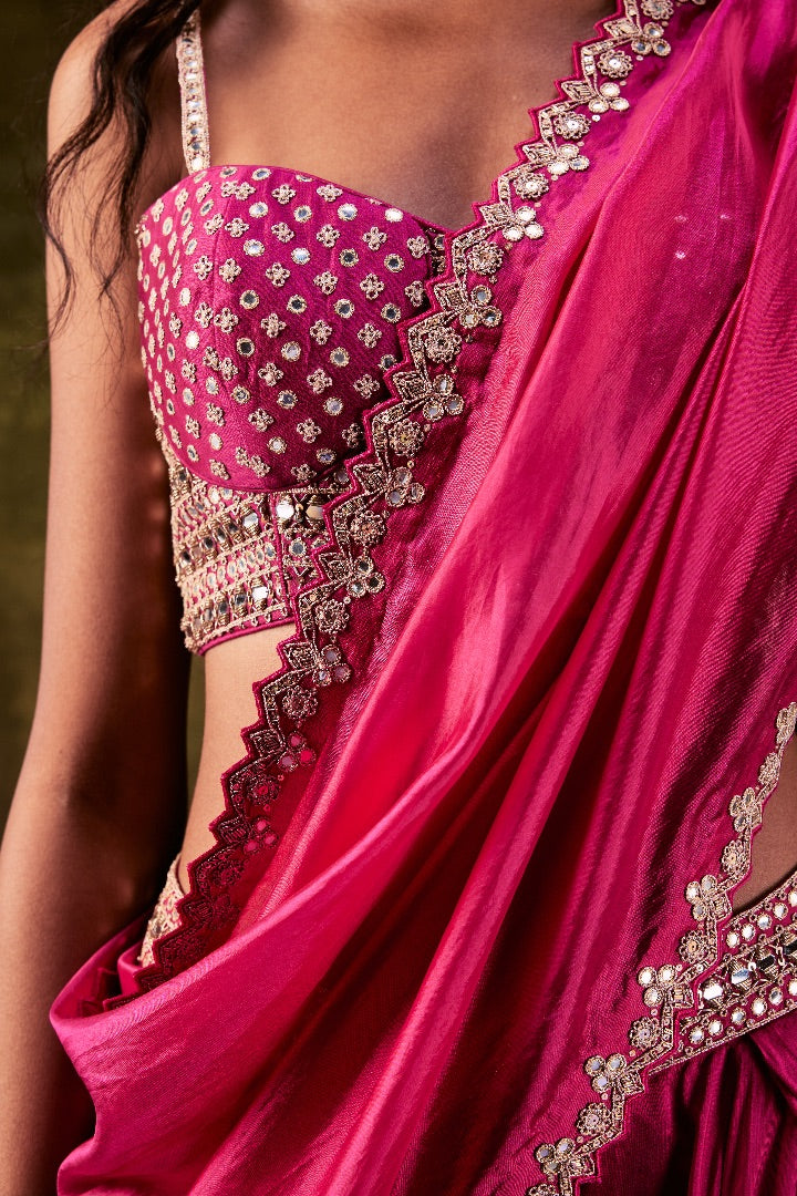 Rani Pink Sharara Paired With Bralette & Dupatta