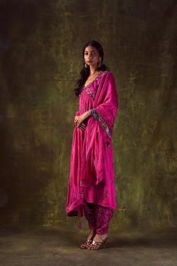 Pink Printed Anarkali & Cowl Pants