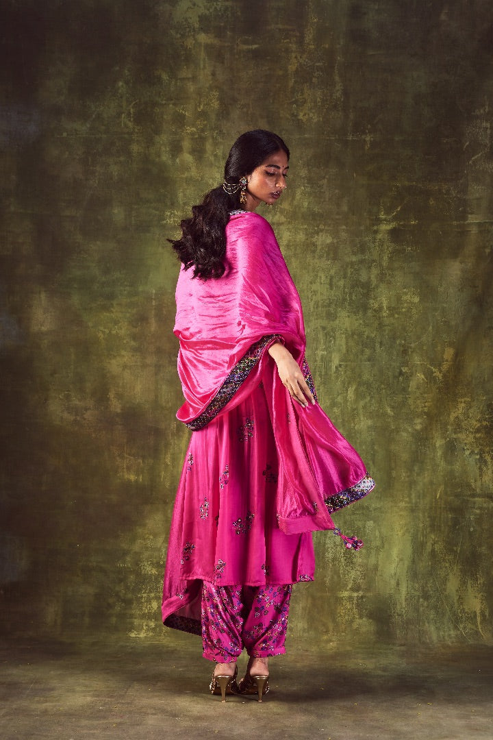 Pink Printed Anarkali & Cowl Pants