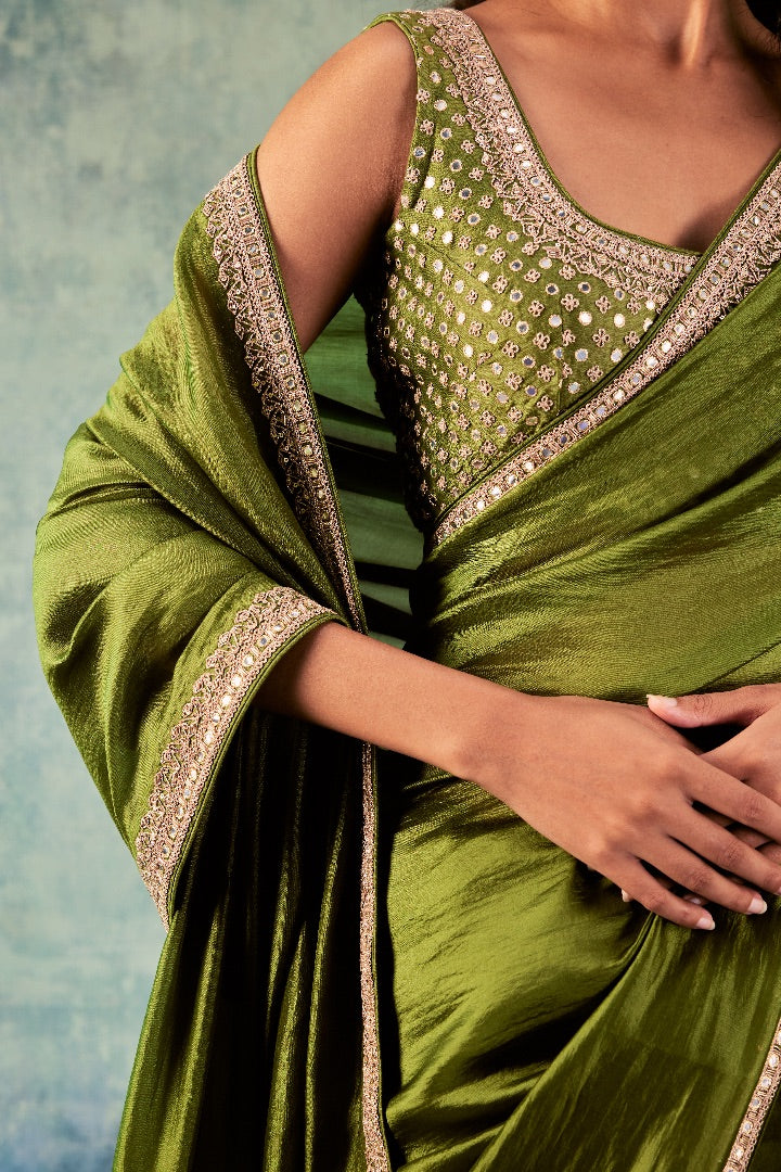 Olive Green Saree Set