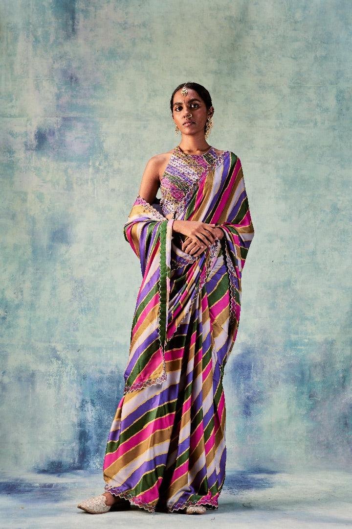 Stripes Saree With Rani Blouse