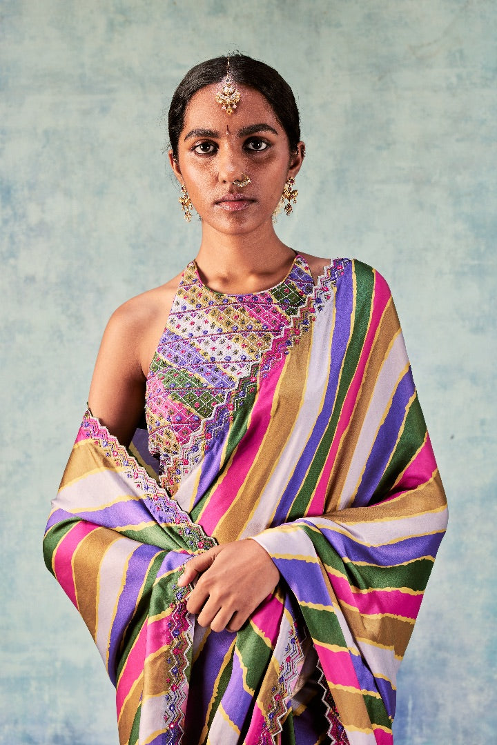 Stripes Saree With Rani Blouse