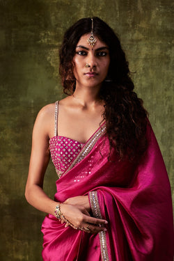 Rani Pink Saree With Blouse