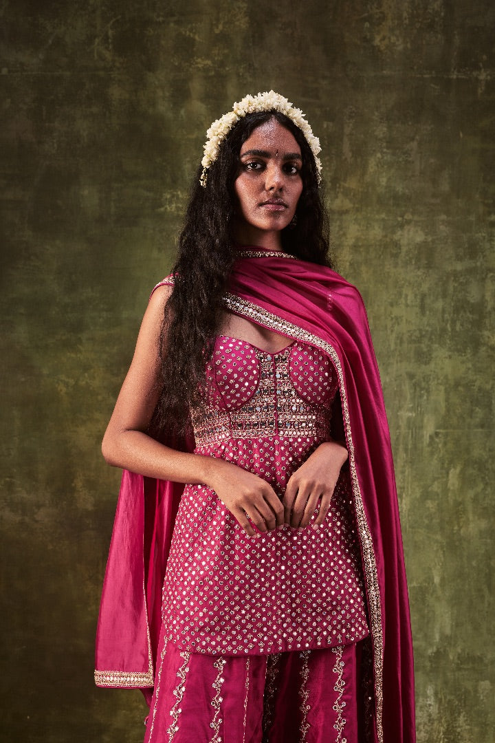Light Pink Kurta set with Dupatta in Pure Dola Silk fabric with Cutdana  Moti,Dabka and Sequence Work | Kishori