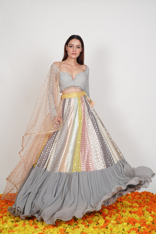 Pastle Grey Lehenga Set