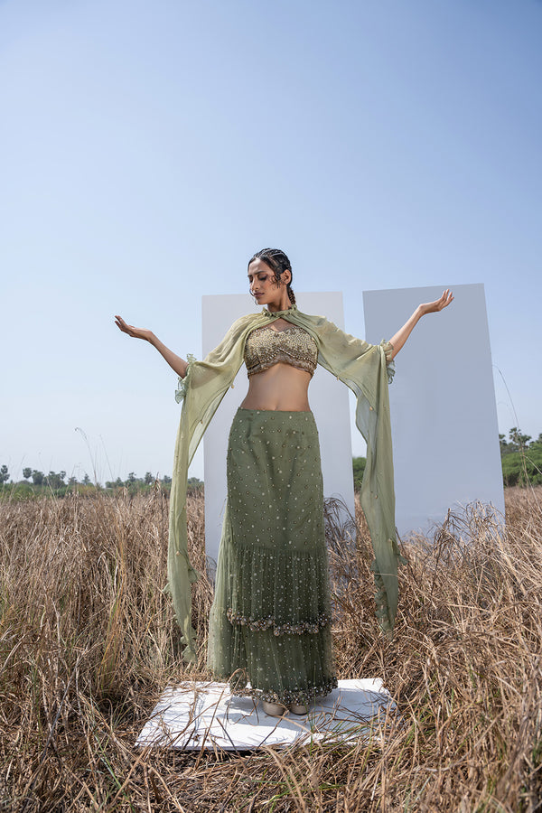 Moss Green Skirt Set
