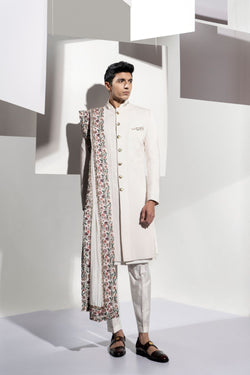 PLEATES SHERWANI WITH STOLL