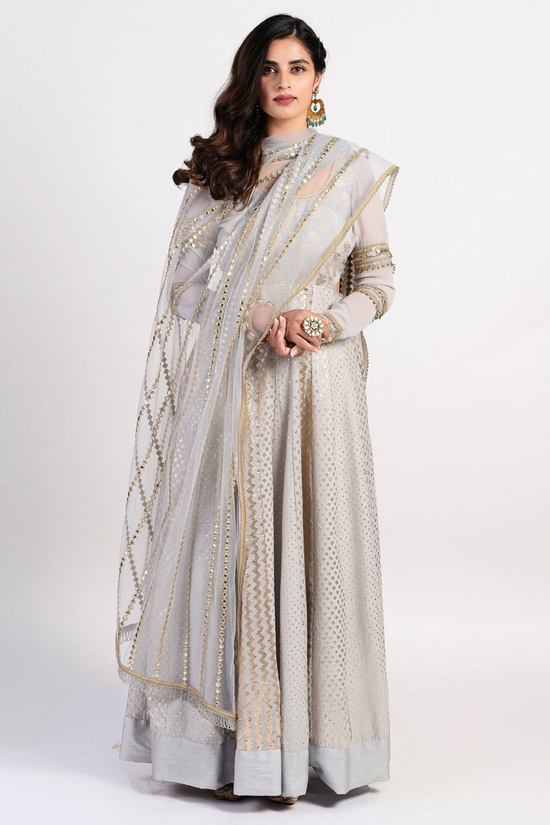 Silver Grey Anarkali Set