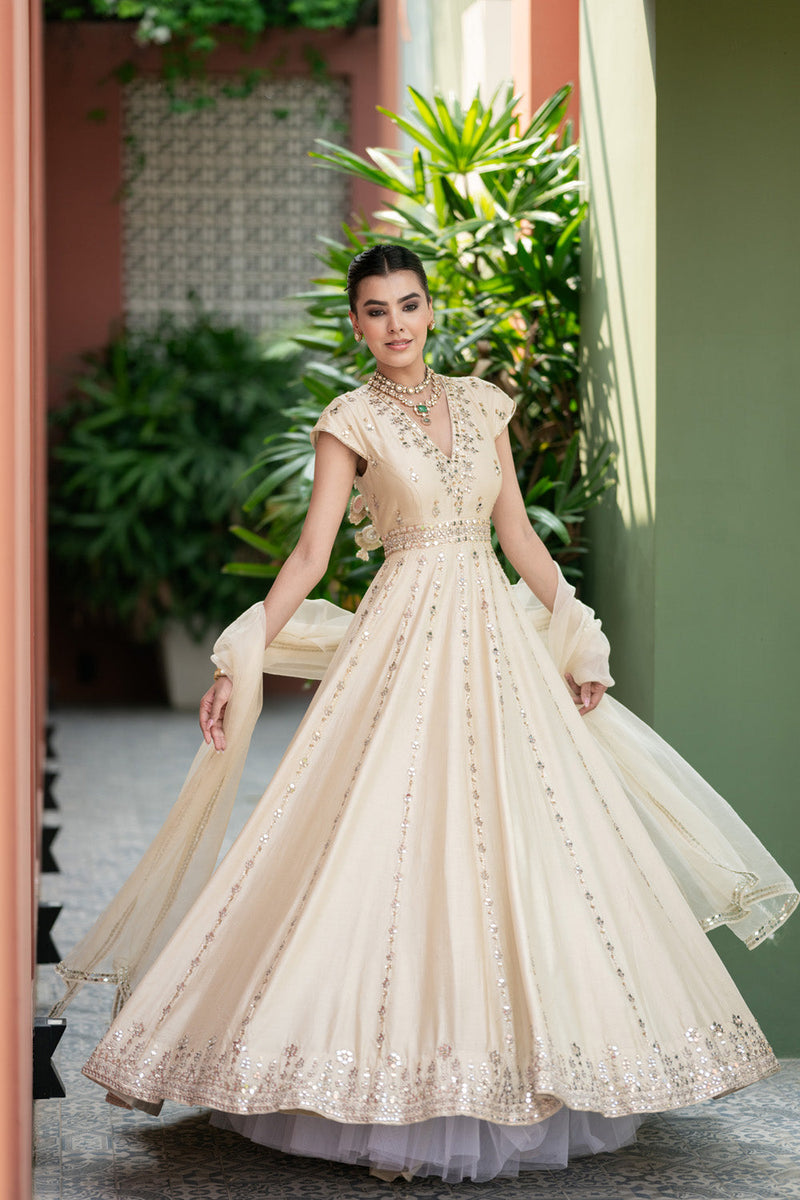 Offwhite Mirror Anarkali Set