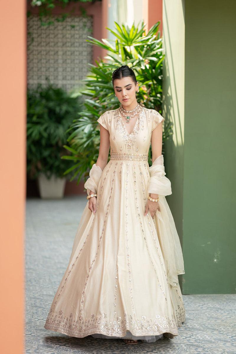 Offwhite Mirror Anarkali Set