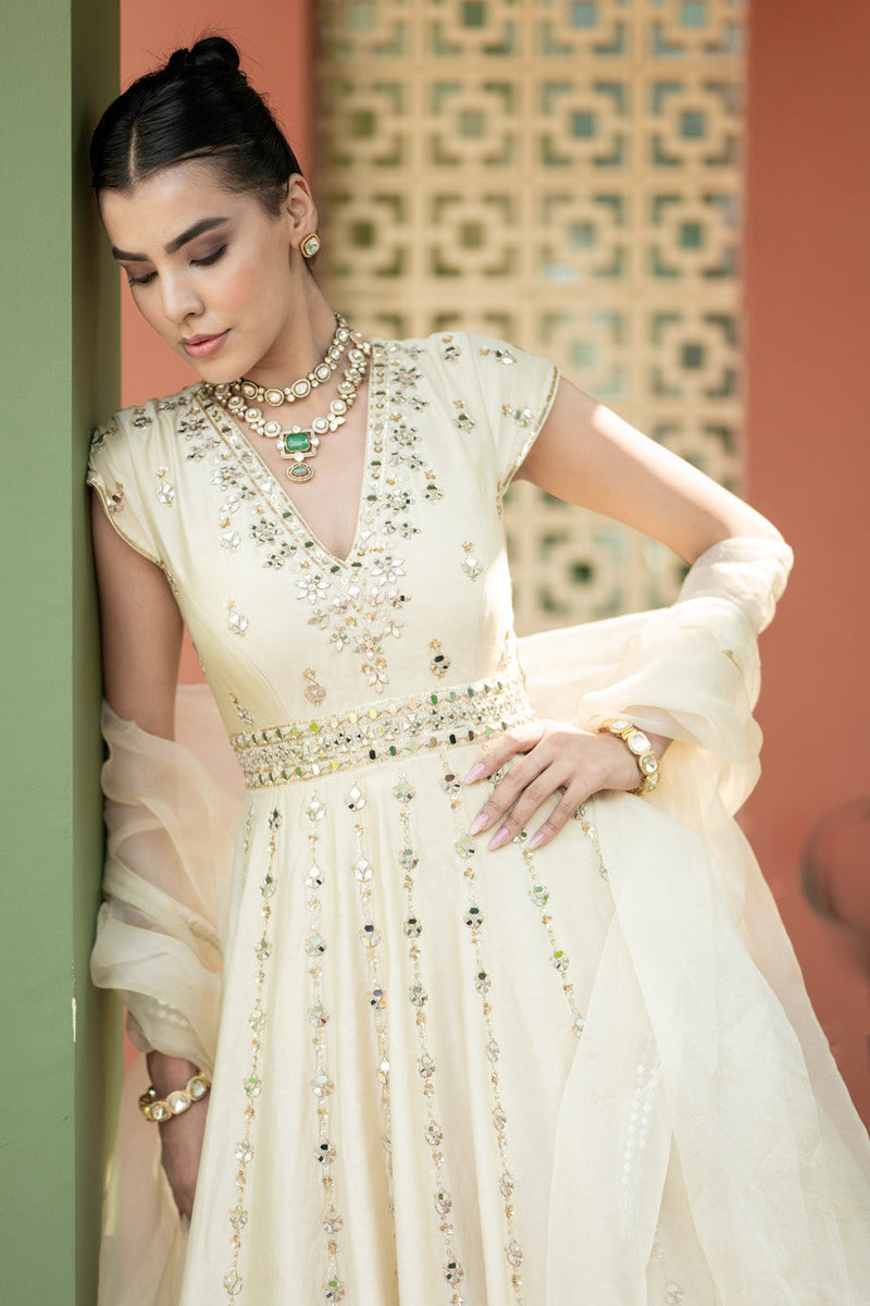 Offwhite Mirror Anarkali Set