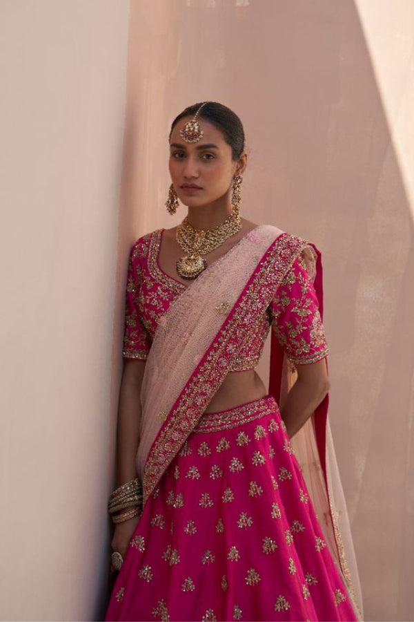 Rani Pink Double Dupatta Lehenga Set