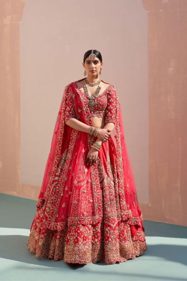 Red Double Dupatta Lehenga Set