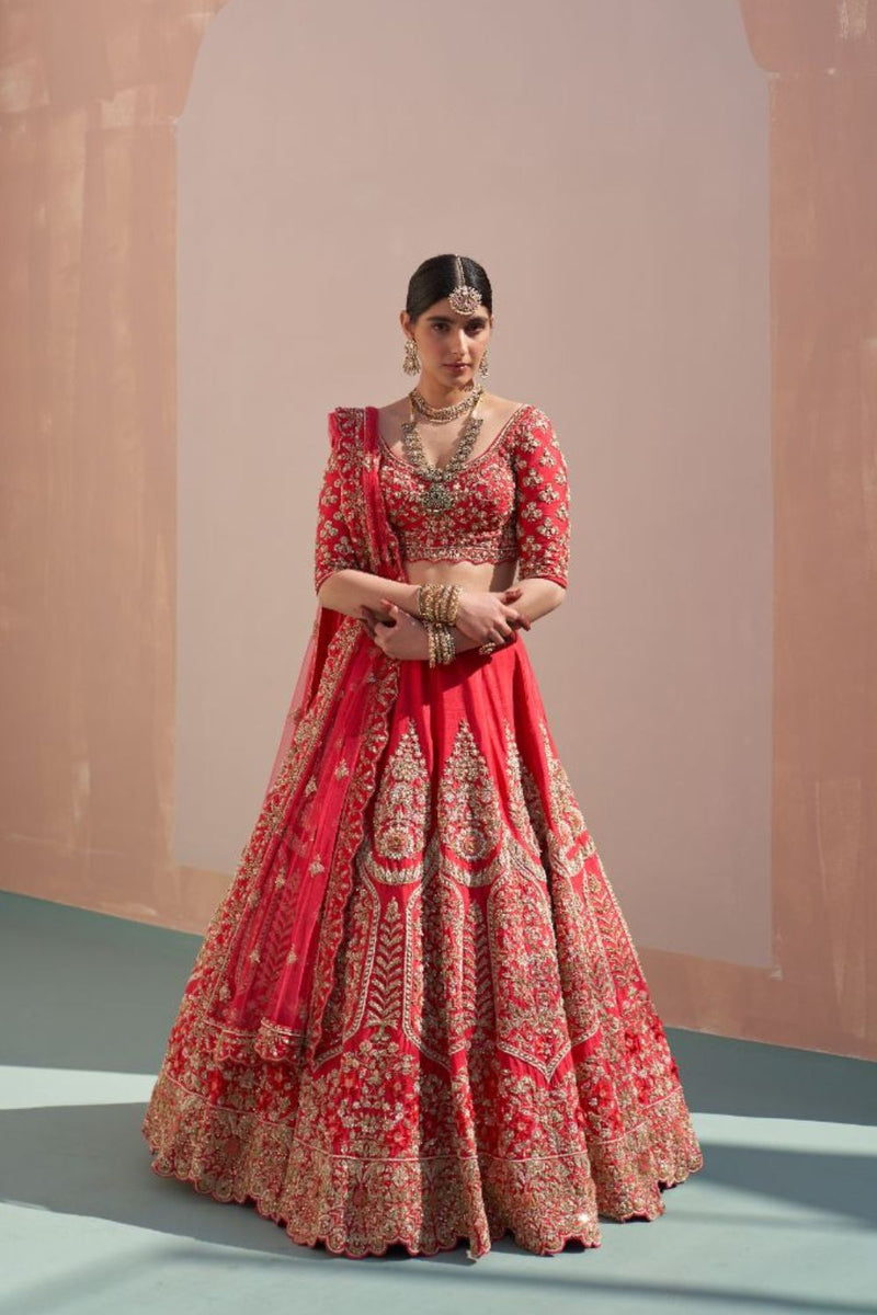 Red Double Dupatta Lehenga Set