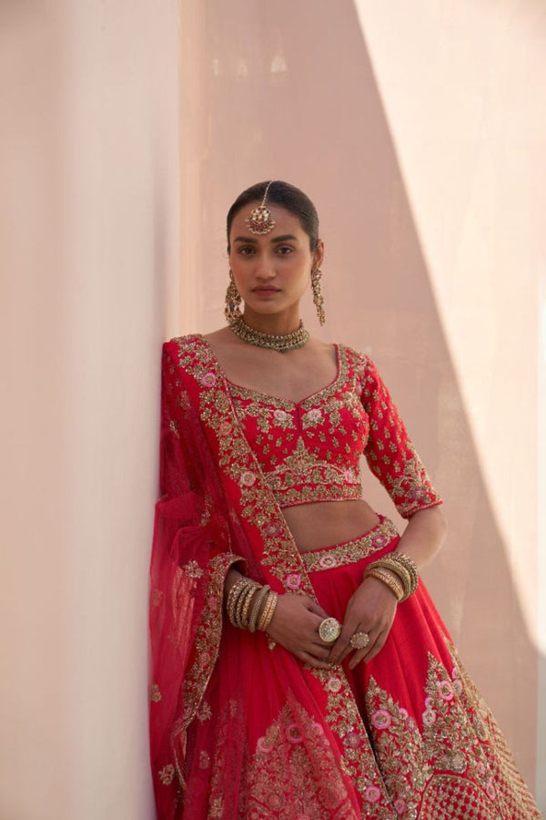 Red Double Dupatta Lehenga Set