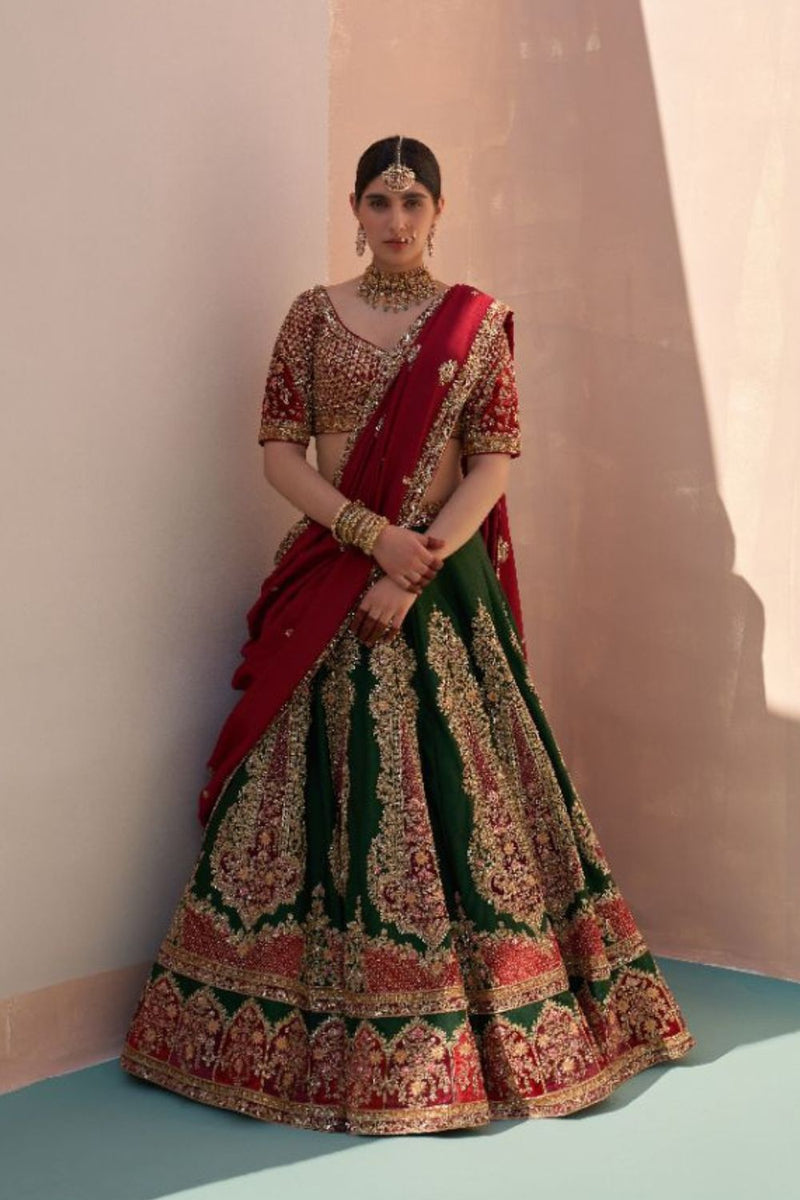 Bottle Green Double Dupatta Lehenga Set