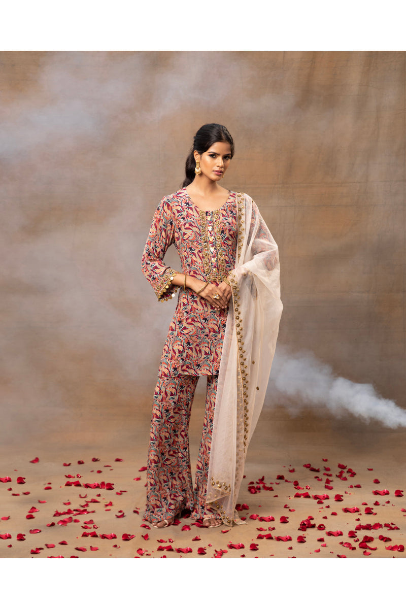 Ivory Printed Kurta Pants Dupatta Set