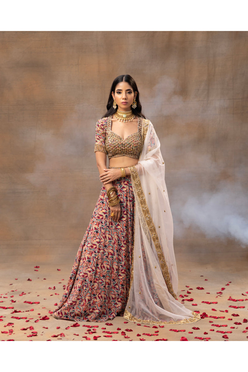 Ivory Printed Choli Lehenga And Dupatta Set