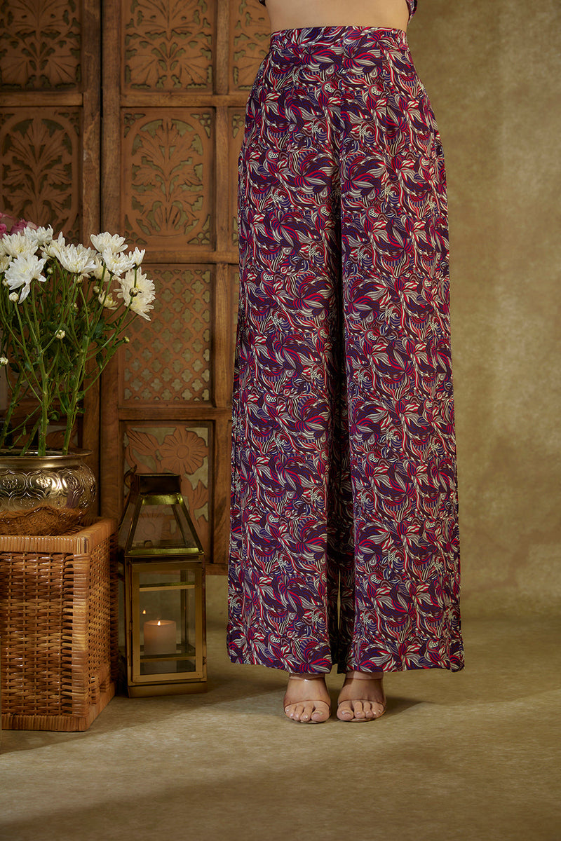 Purple Printed Embroidered Long Kurta And Pants Set