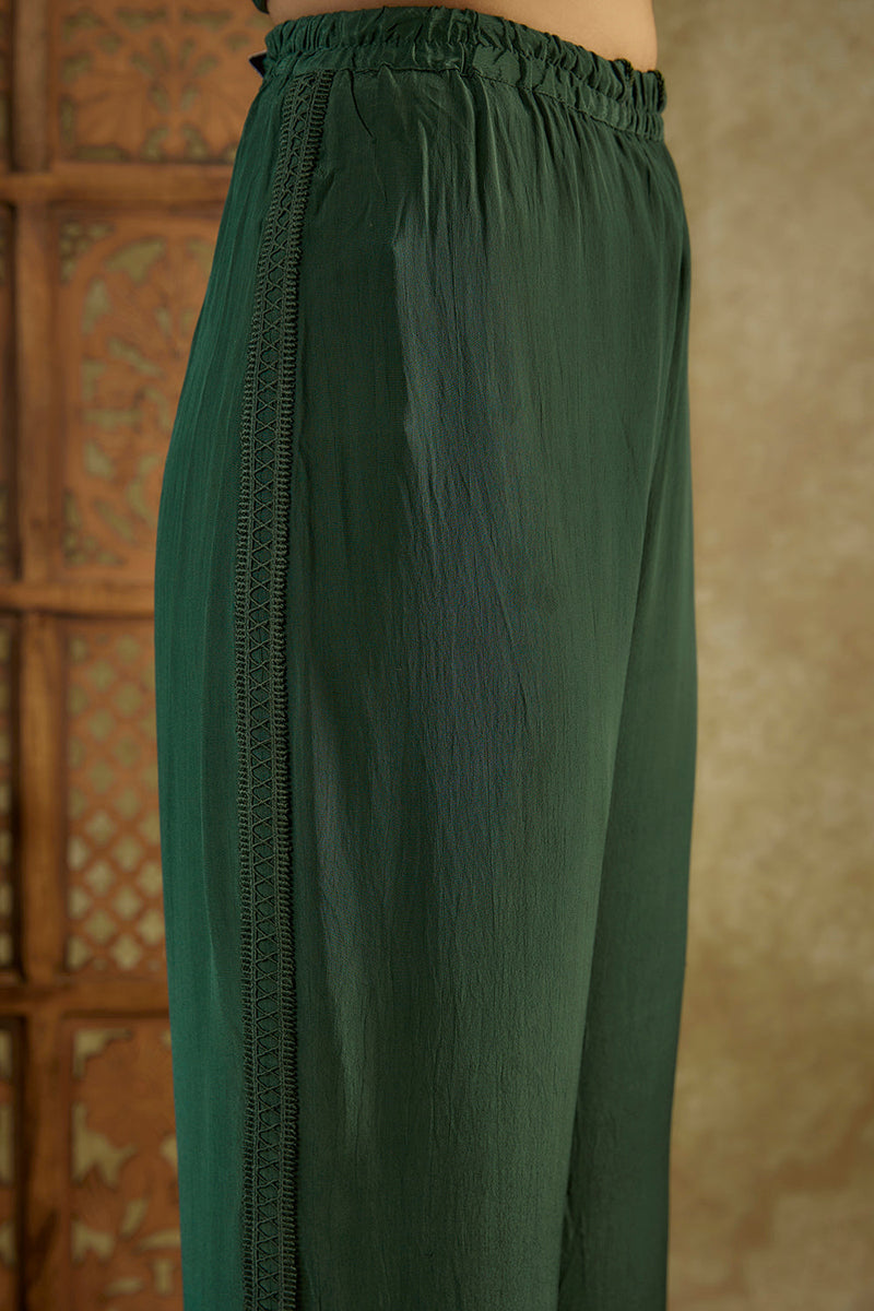 Forest Green Embroidered One Side Kaftan Sleeves Shirt And Pants Set