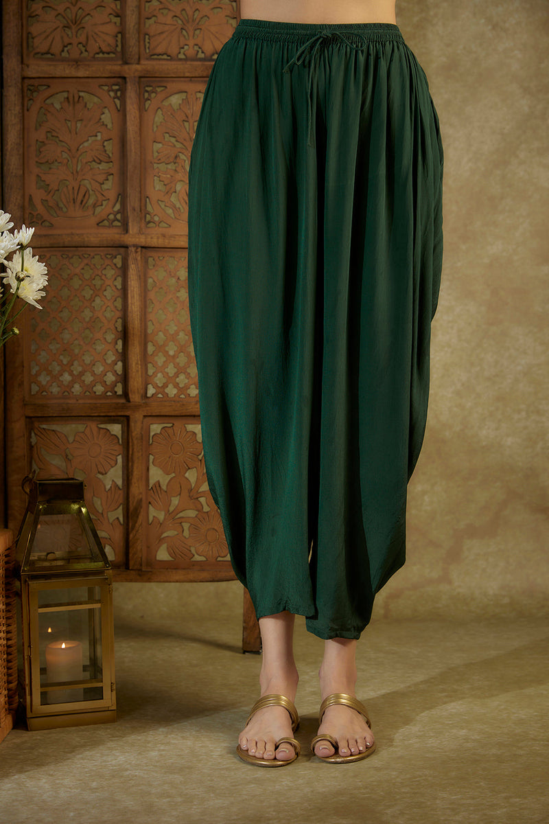 Forest Green Kaftan Top, Bustier And Dhoti Set