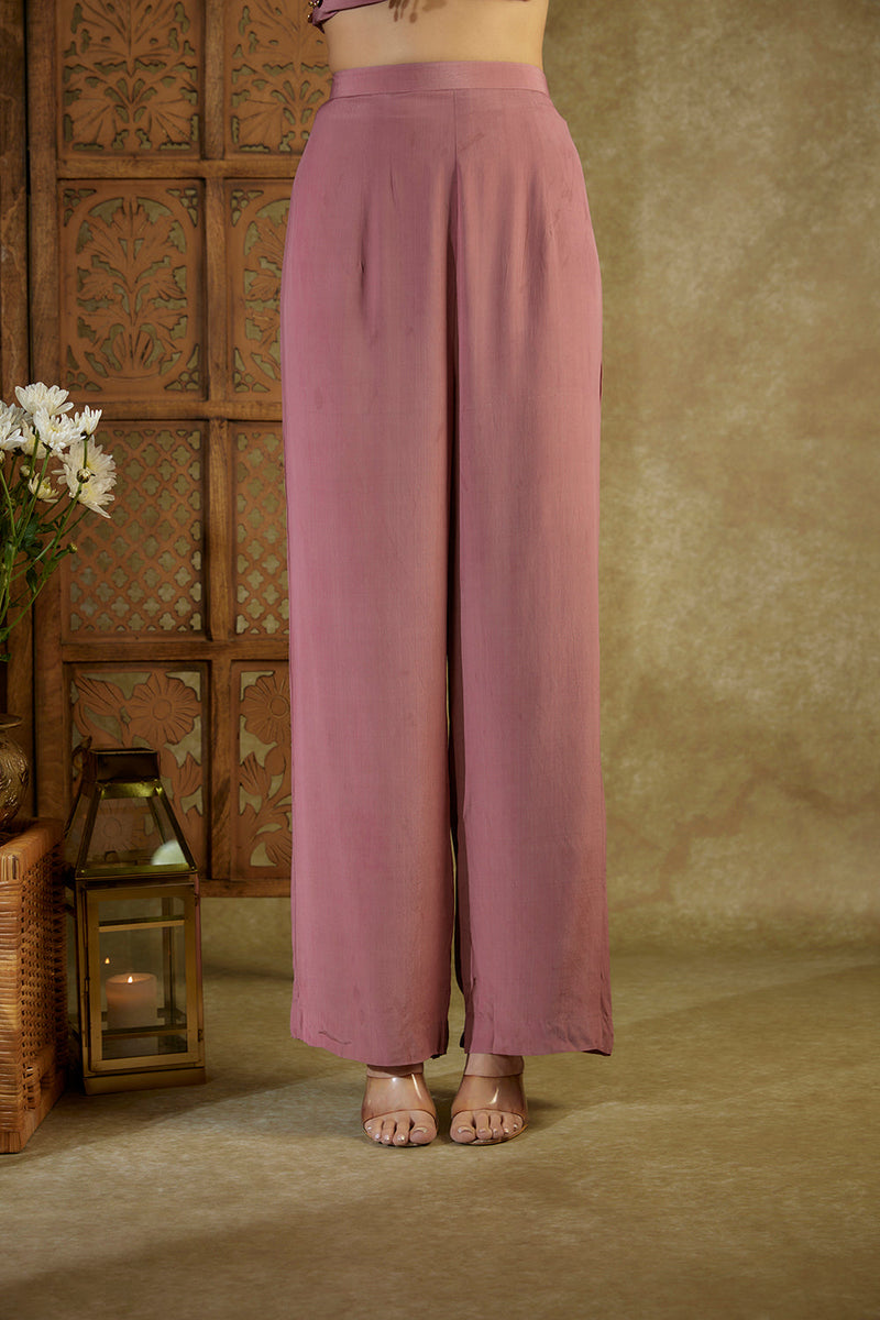Rose Pink Embroidered Asymmetrical Kurta And Pants Set