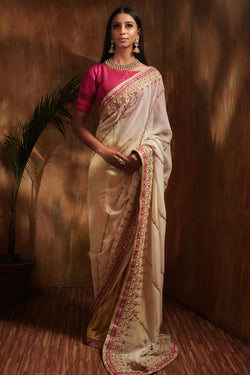 Ivory Saree with shades of Yellow and Magenta