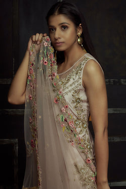 Nude Pink A Line Suit with embroided straight Salwar