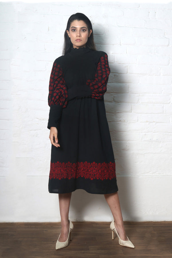 BLACK SMOCKED  DRESS KURTA