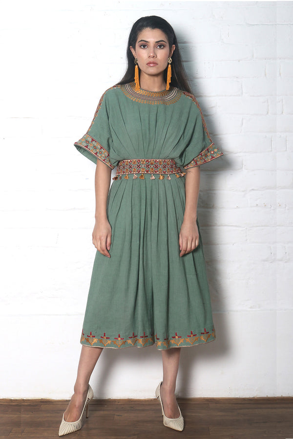 Sage Green Pleated Dress & Belt