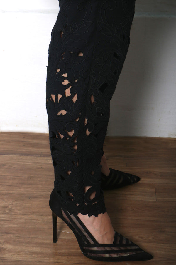 BLACK CUTWORK PANTS