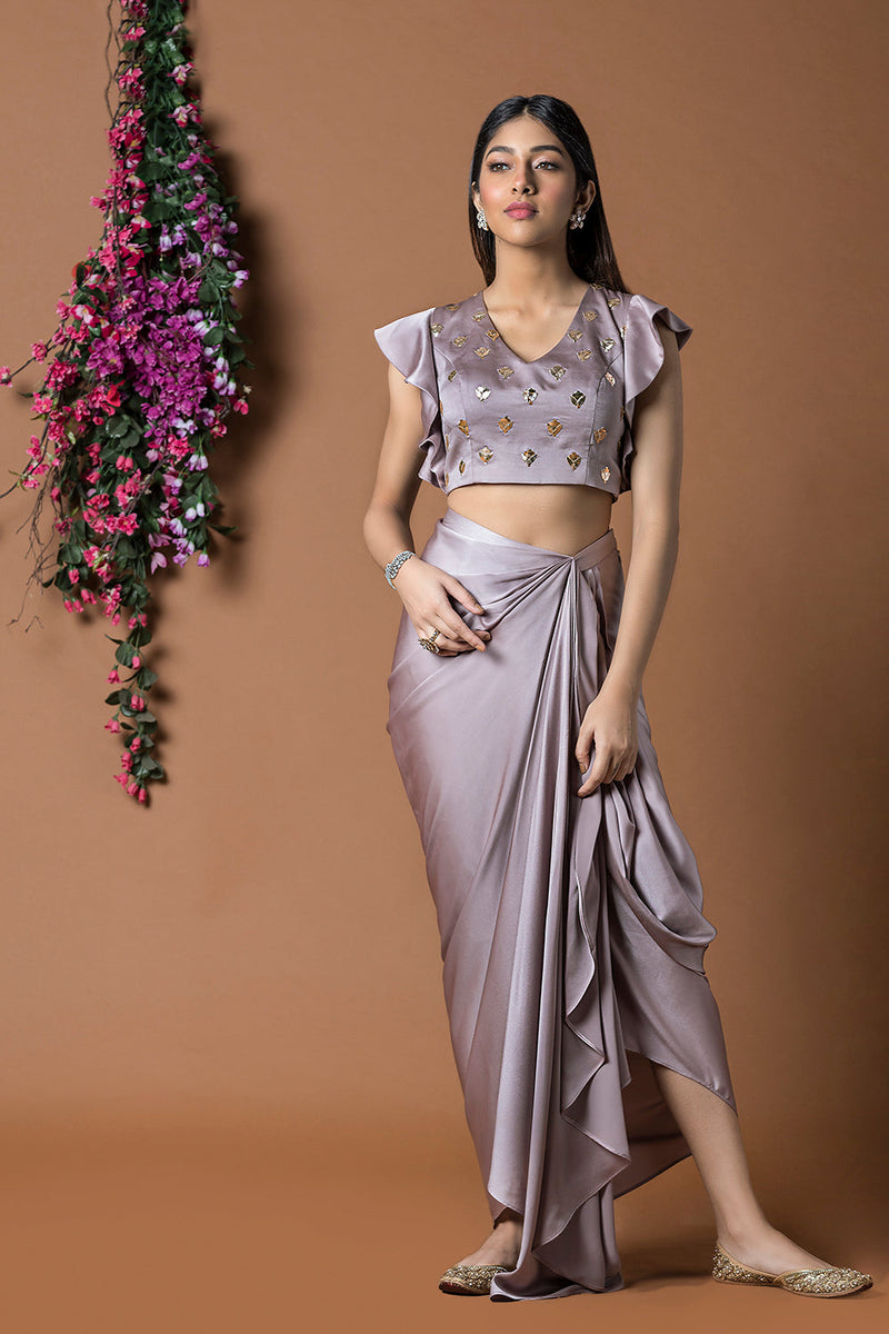 Coffee Crop Top And Draped Skirt