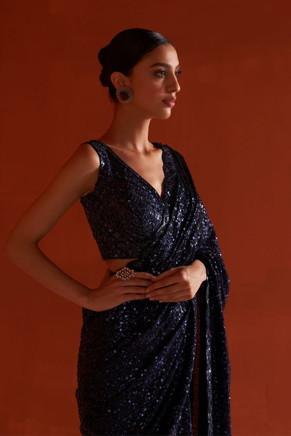 Midnight Blue Georgette Saree