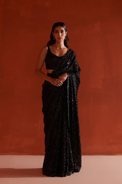 Black Sequins Georgette Saree