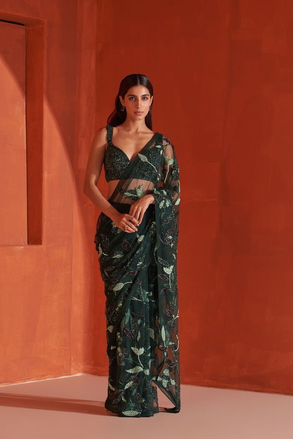 Hunter Green Net Saree