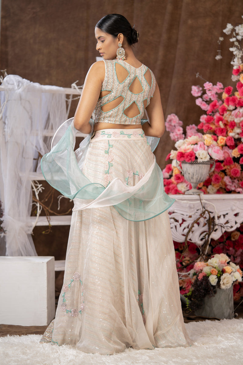 Buy Pale Pink Sequins Embroidered Net Indowestern Gown Online | Samyakk