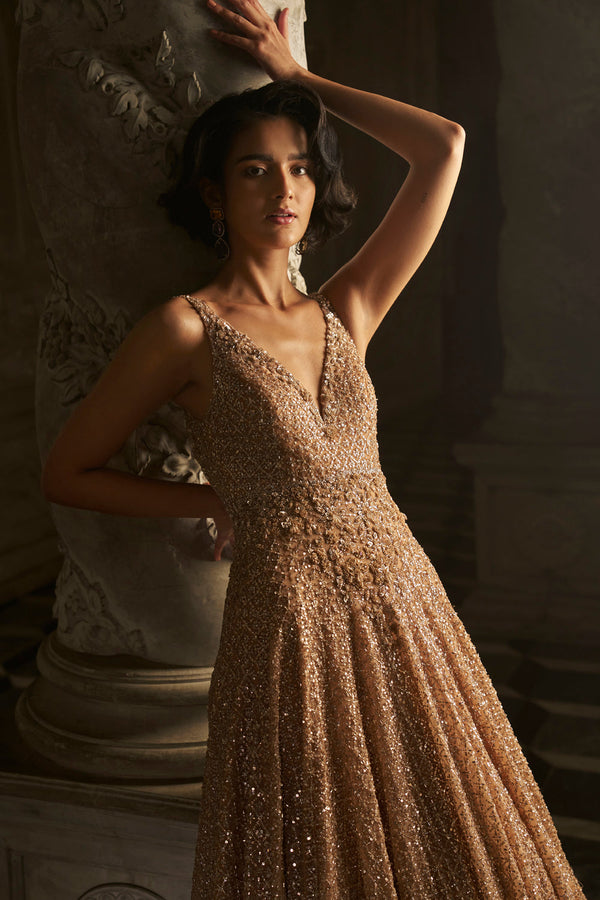 Nude Sequin Gown