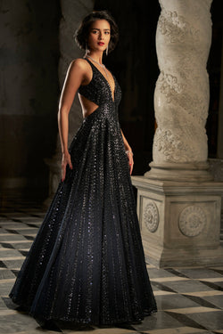 Navy Sequin Gown