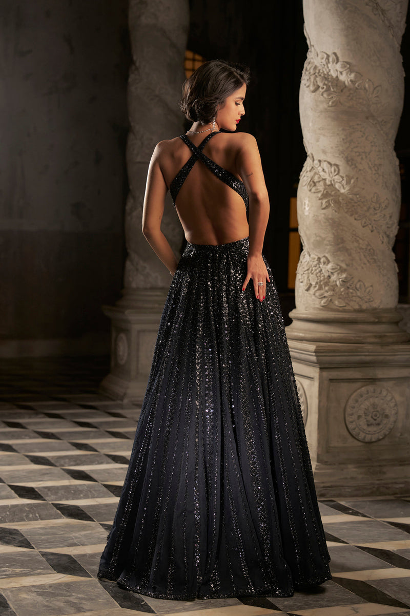 Navy Sequin Gown