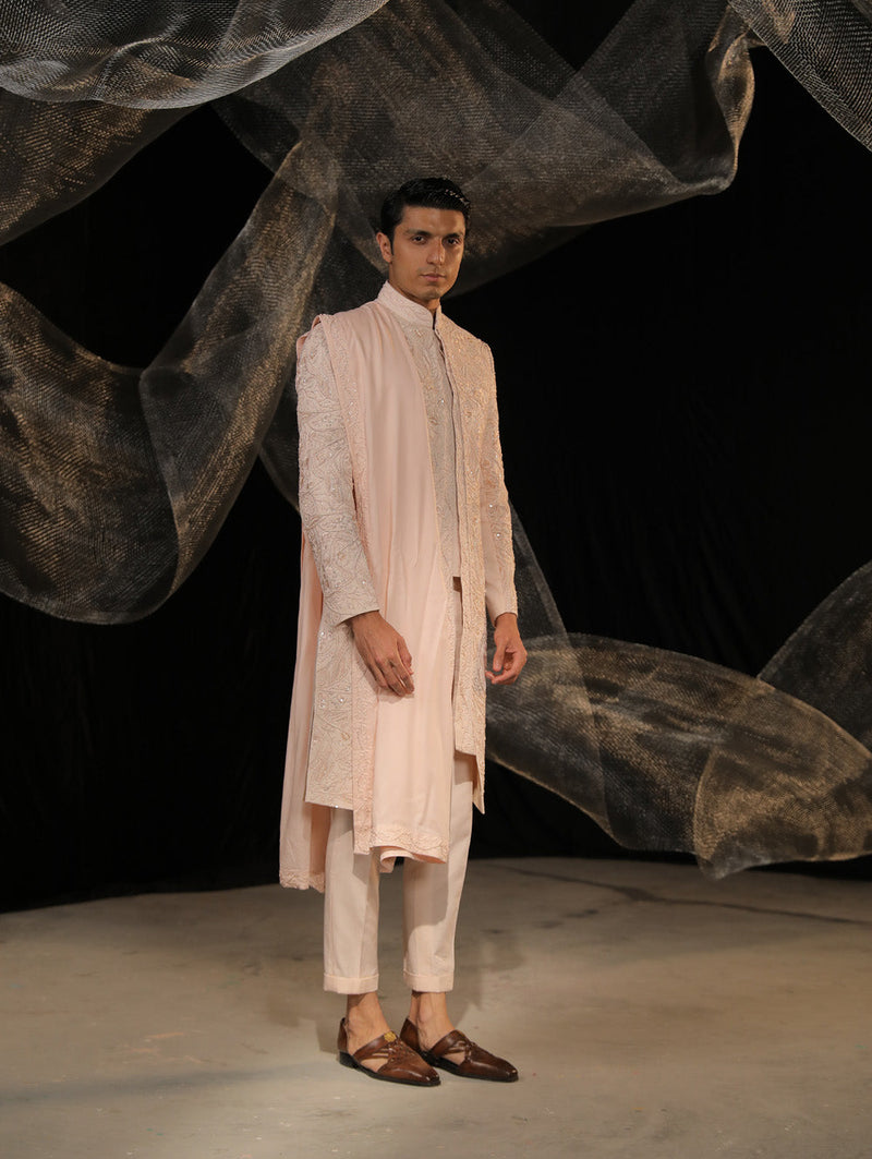 Crape Layerd Sherwani With Ai Designed Bead And Resham Work