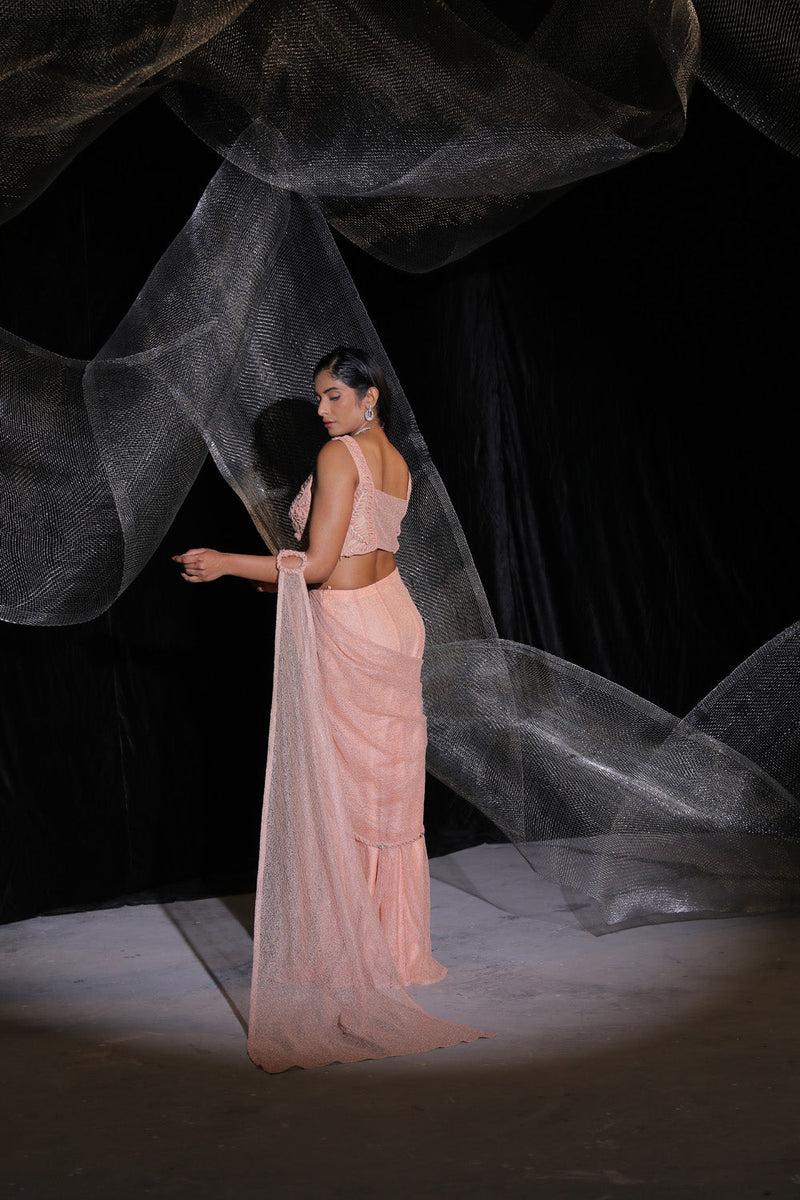 Brunt Peach Drape Saree