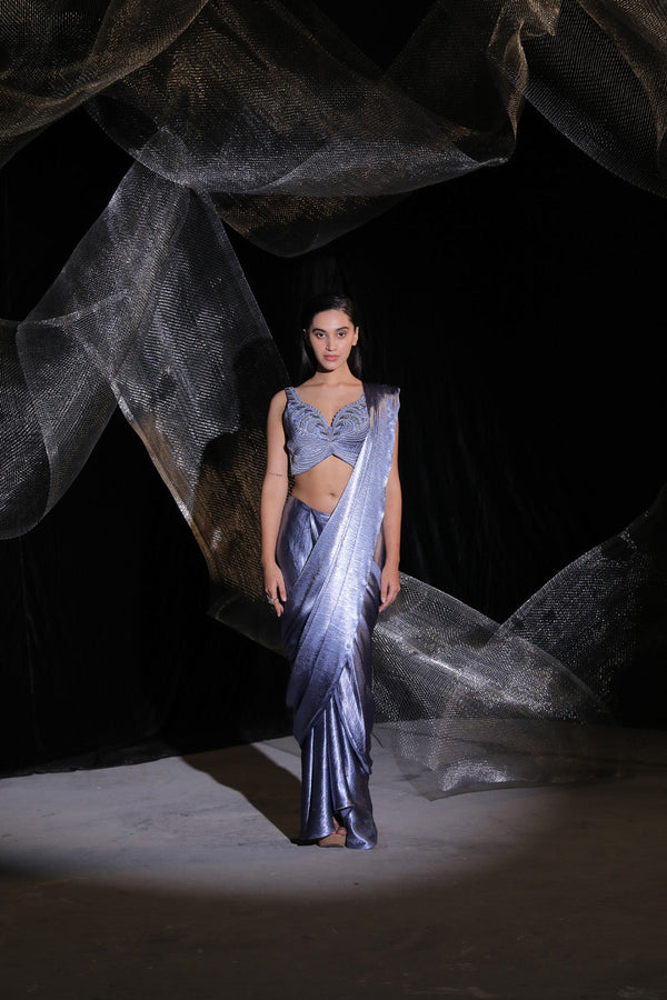 Midnight Ash Drape Saree