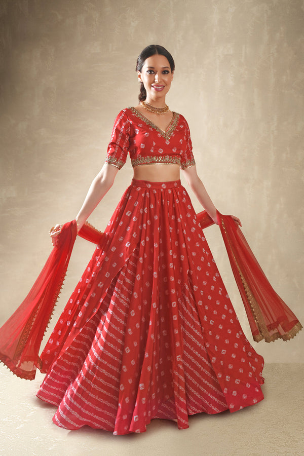 Red And Gold Lehenga Set