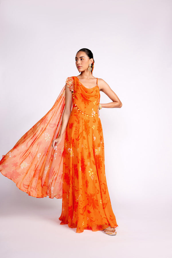 Tangerine Orange Georgette Anarkali Gown