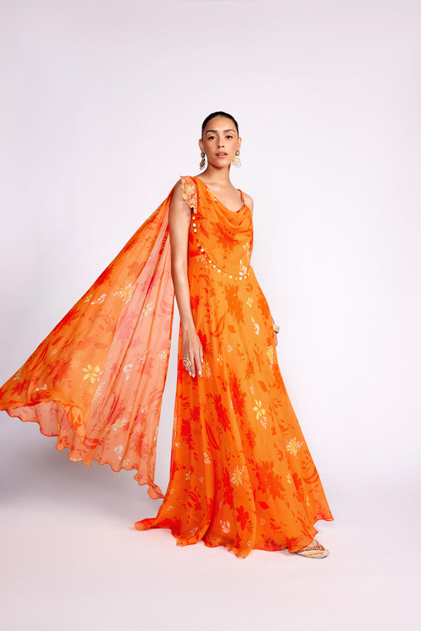 Tangerine Orange Georgette Anarkali Gown