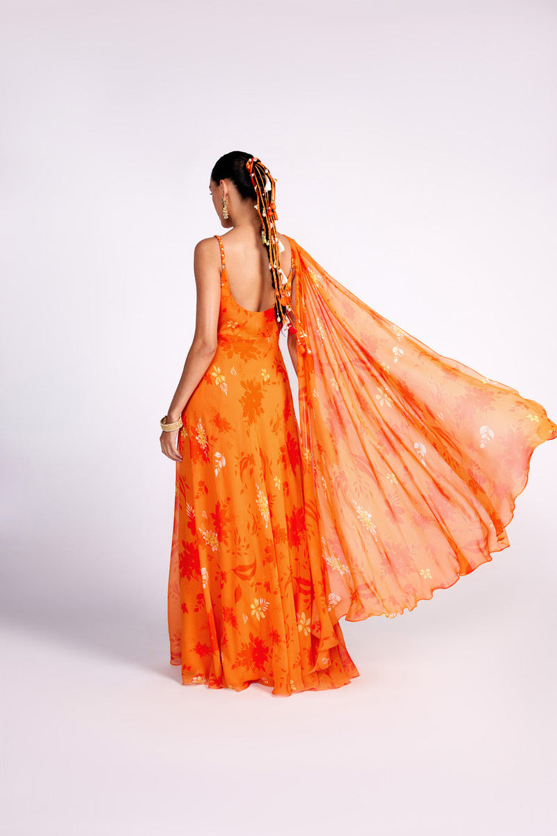 Tangerine Orange Georgette Anarkali Gown