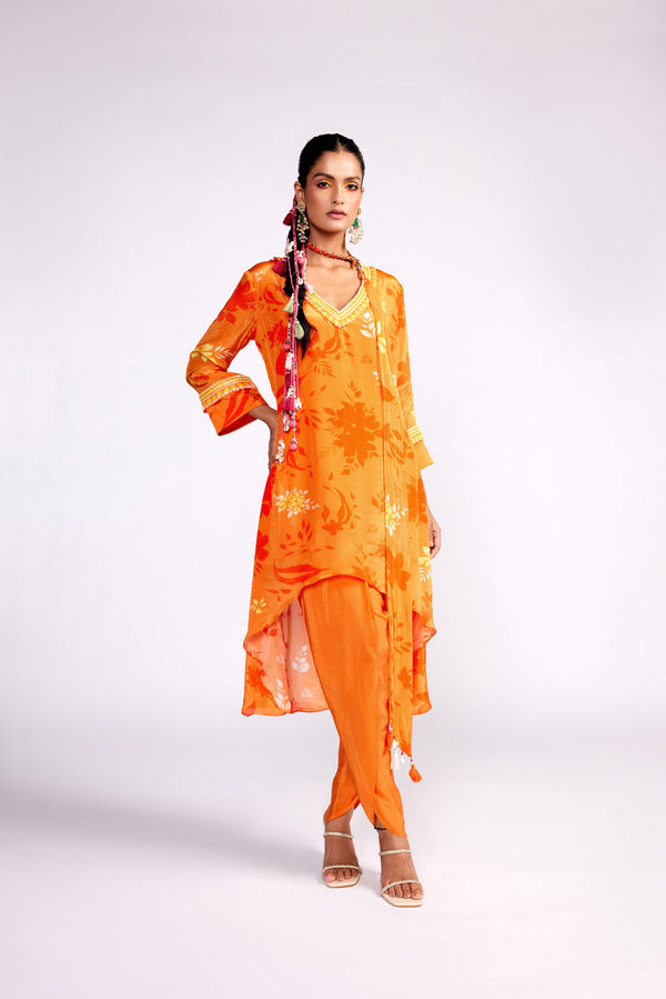 Tangerine Orange Assymteric Kurta Set