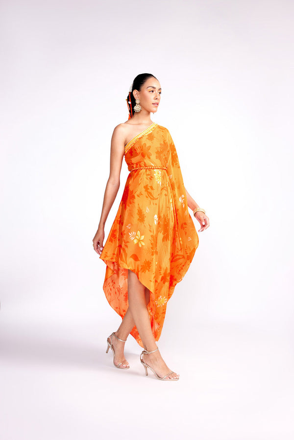 Tangerine Orange One Shoulder Kaftan Dress