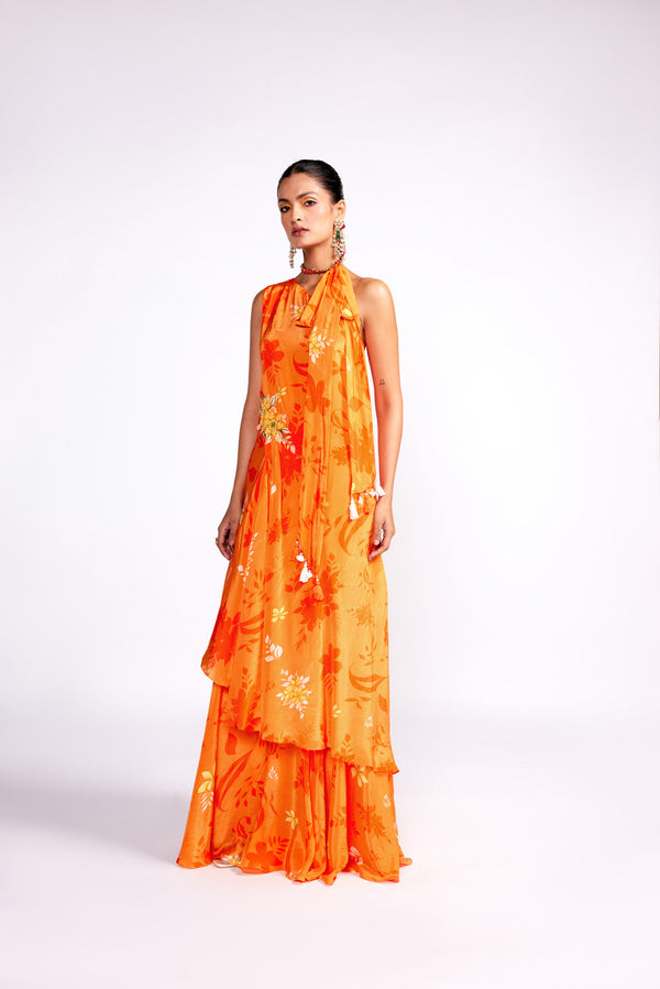 Tangerine Orange One Shoulder Sharara Set